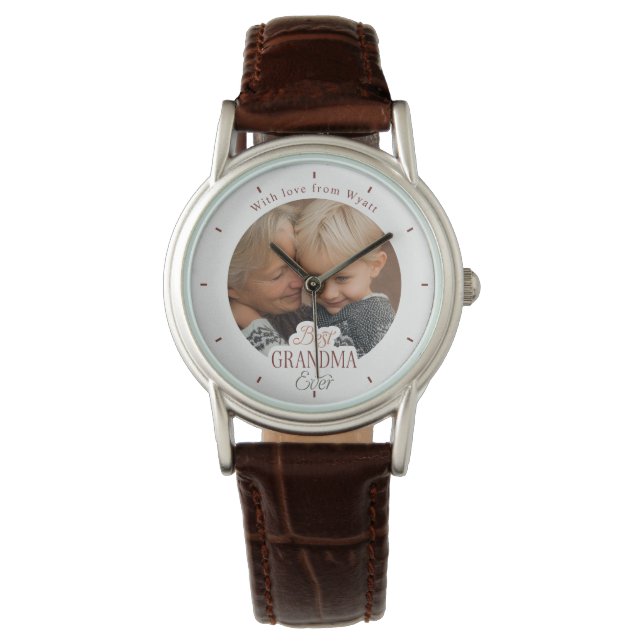 Reloj De Pulsera Custom Photo Message Best Grandma Ever (Anverso)