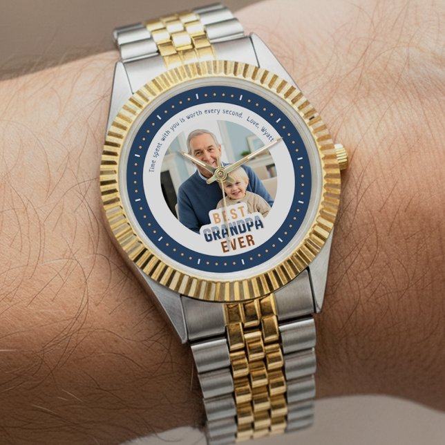 Reloj De Pulsera Custom Photo Message Best Grandpa Ever (Subido por el creador)