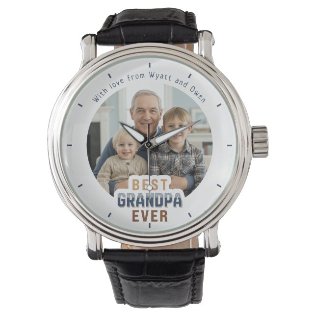 Reloj De Pulsera Custom Photo Message Best Grandpa Ever (Anverso)