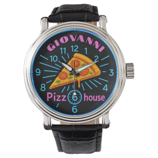 Reloj De Pulsera  Custom pizza house Personalized pizzeria neon (Anverso)