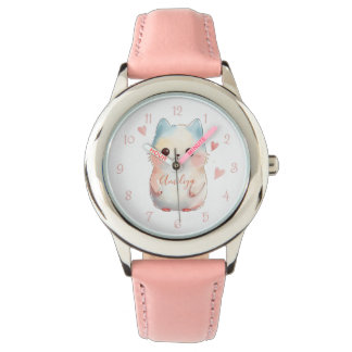 Reloj De Pulsera Custom Stainless steel Kids Pink Leathe