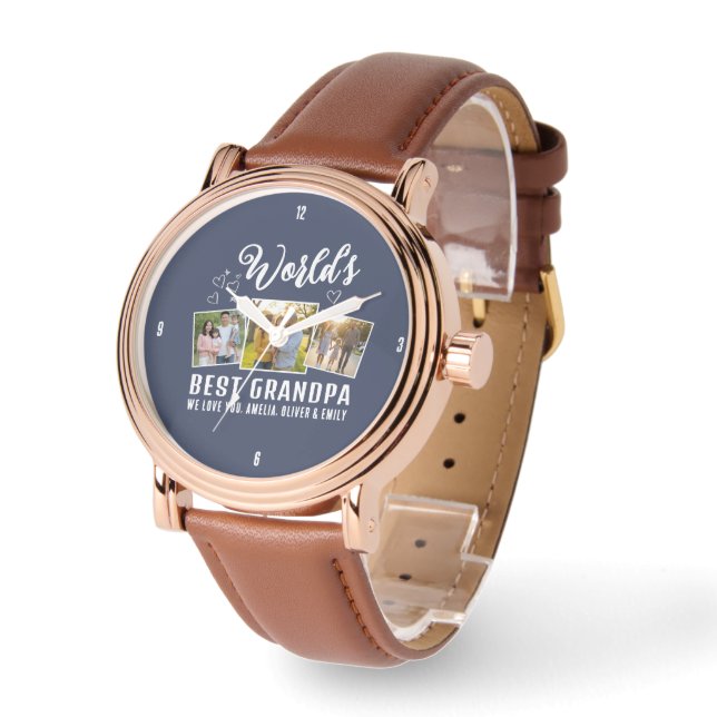 Reloj De Pulsera Custom World's Best Grandpa 3 Photo  (Ángulo)