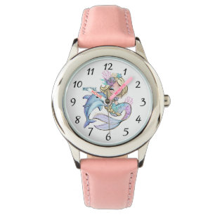 Reloj De Pulsera Cuta acuarela personalizada delfín de sirena