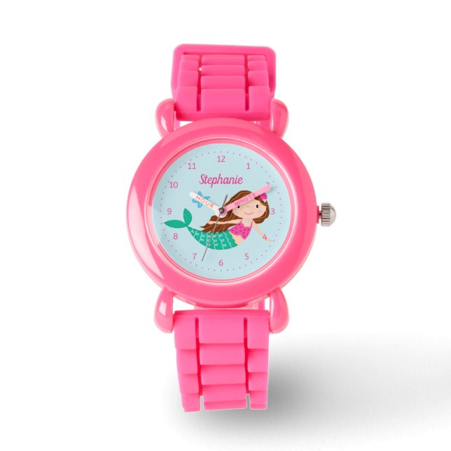 Reloj De Pulsera Cuta azul rosa de Sirena personalizada (Anverso)