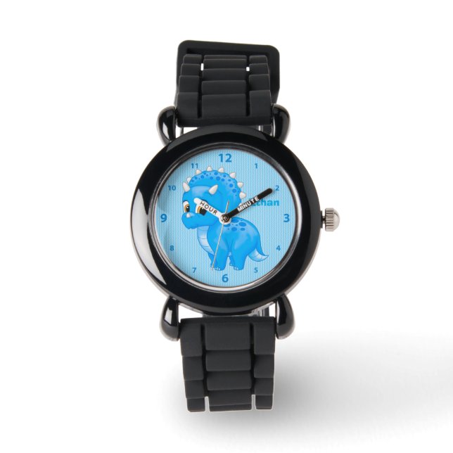 Reloj De Pulsera Cuta Blue Baby Triceratops Dinosaur (Anverso)