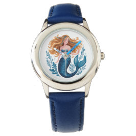 Reloj De Pulsera Cute acuarela Azul Sirena Niños Mirar