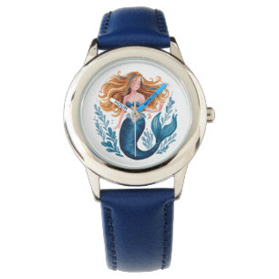 Reloj De Pulsera Cute acuarela Azul Sirena Niños Mirar