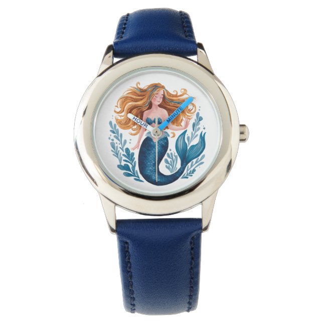 Reloj De Pulsera Cute acuarela Azul Sirena Niños Mirar (Anverso)