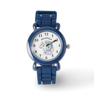 Reloj De Pulsera Cute acuarela Elefante Personalizado Niños Nombre 