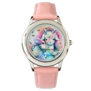 Reloj De Pulsera Cute Baby Goat Diamontes Arcoiris Watercolor Art
