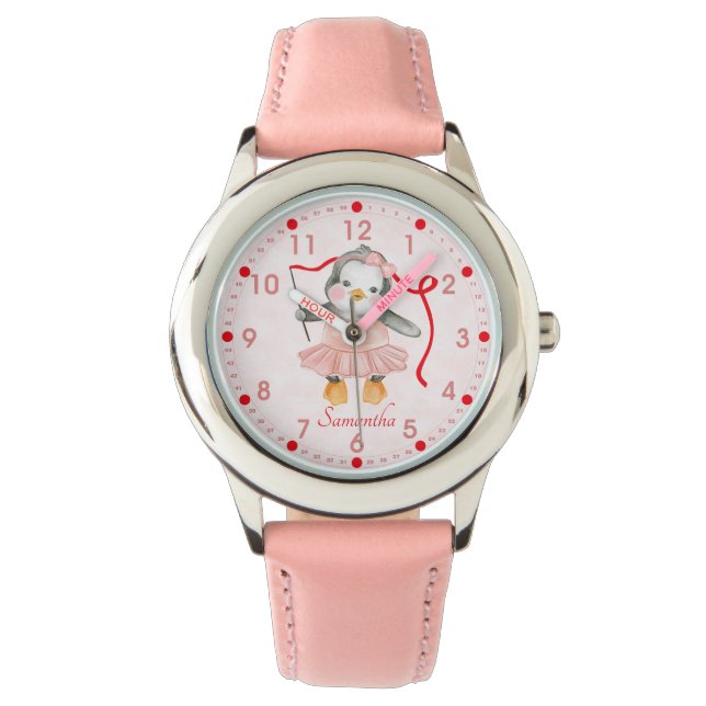 Reloj De Pulsera Cute Ballerina Penguin Pink Personalizado Watch (Anverso)