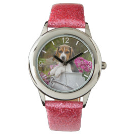 Reloj De Pulsera Cute Beagle Dog Puppy Churn Strapwatch placa