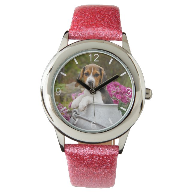 Reloj De Pulsera Cute Beagle Dog Puppy Churn Strapwatch placa (Anverso)