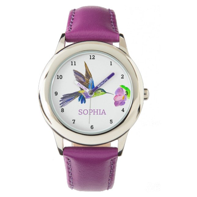 Reloj De Pulsera Cute Bird Hummingbird Floral Girly Niños (Anverso)
