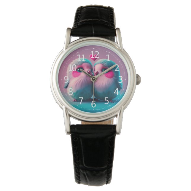 Reloj De Pulsera Cute Birds Love Hearts Inspired en San Valentín (Anverso)
