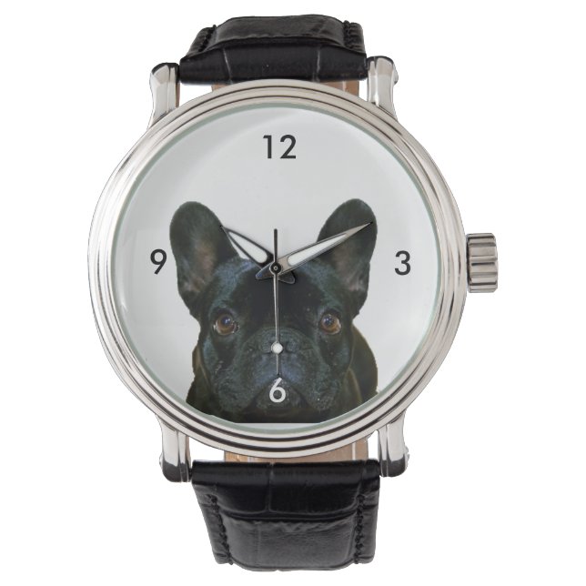 Reloj De Pulsera Cute Black French Bulldog Frenchie Fotografía: (Anverso)