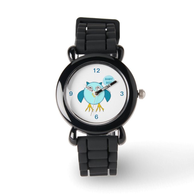 Reloj De Pulsera Cute Blue Baby Boy Owl Purpurina Watch (Anverso)