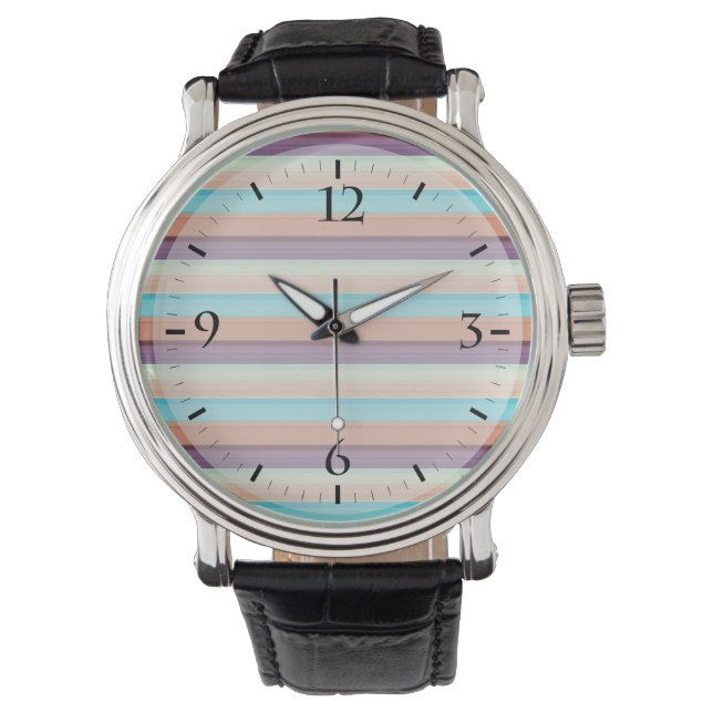 Reloj De Pulsera Cute blue brown stripes  (Anverso)
