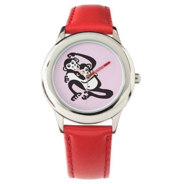 Reloj De Pulsera Cute BONOBO - Chimpancé en peligro - Rosa (Anverso)
