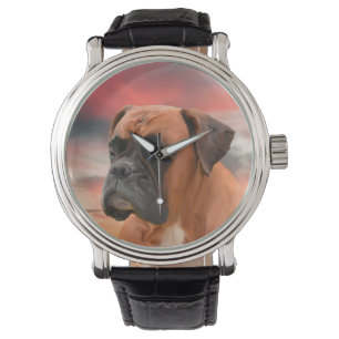 Reloj De Pulsera Cute Boxer Perro Agua Color Aceite Pintura Arte