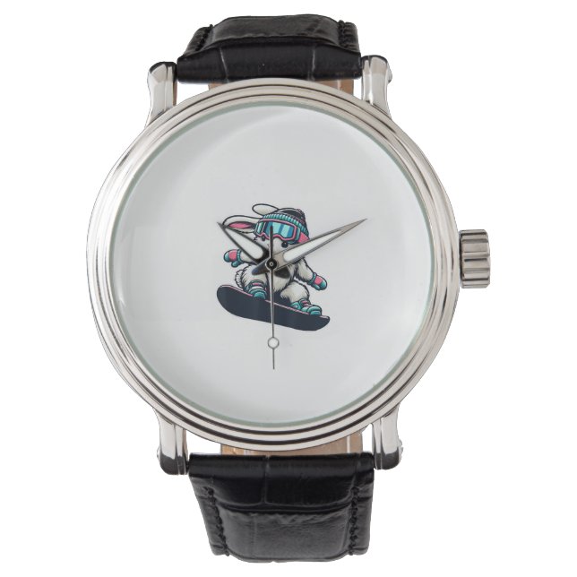 Reloj De Pulsera Cute Bunny Performing Snowboarding Trick Kids East (Anverso)