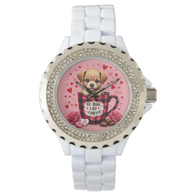 Reloj De Pulsera Cute cachorro San Valentín búfalo tocado estético (Anverso)
