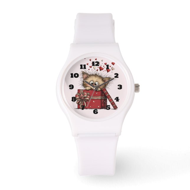Reloj De Pulsera Cute Cartoon Kitten with Hearts (Anverso)