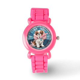 Reloj De Pulsera Cute Cavalier Rey Charles Pastel Vidrio Manchado