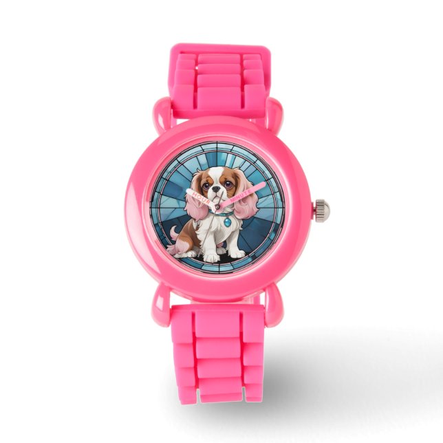 Reloj De Pulsera Cute Cavalier Rey Charles Pastel Vidrio Manchado (Anverso)