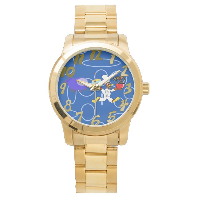 Reloj De Pulsera Cute Chef Ducky Kazoo Blue Circles (Anverso)