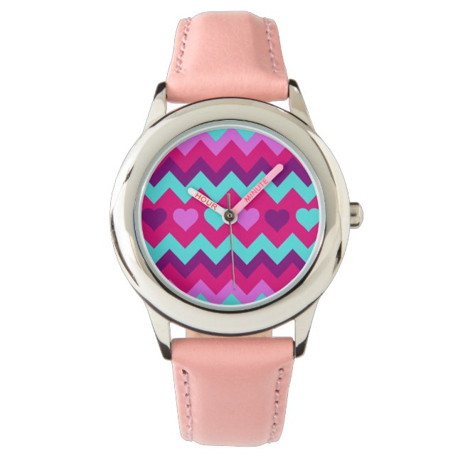 Reloj De Pulsera Cute Chevron Hearts Regalos Chicas adolescentes Ve (Anverso)