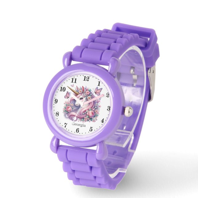 Reloj De Pulsera Cute chicas fantasía unicorn agregar nombre (Ángulo)