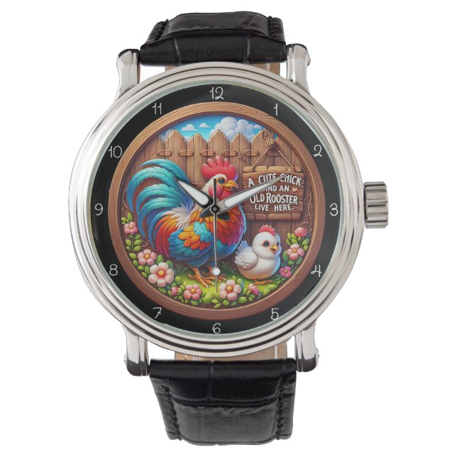 Reloj De Pulsera Cute Chick and Old Rooster. (Anverso)