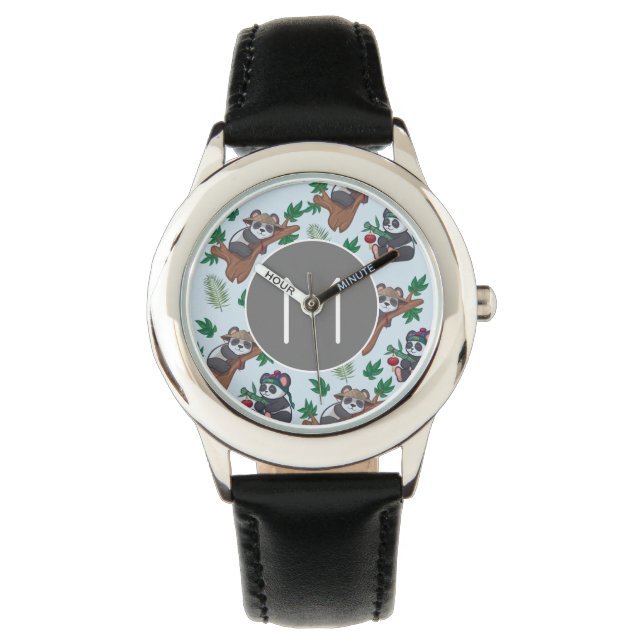 Reloj De Pulsera Cute Chinese Pandas Pattern Monogram (Anverso)