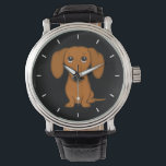 Reloj De Pulsera Cute Dachshund | Perro Personalizado Wiener<br><div class="desc">Este reloj original de muñeca de perro engullidor está disponible en diversos estilos para hombres, mujeres y niños. Un accesorio de moda fresco que hace un gran regalo para los amantes del Dachshund rojo y recubierto de suavidad. Visite el Doodle World de Jenn para ver muchos más elegantes relojes de...</div>