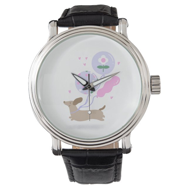 Reloj De Pulsera Cute Dachshund Weiner Perro Lover Fiesta Rosa (Anverso)