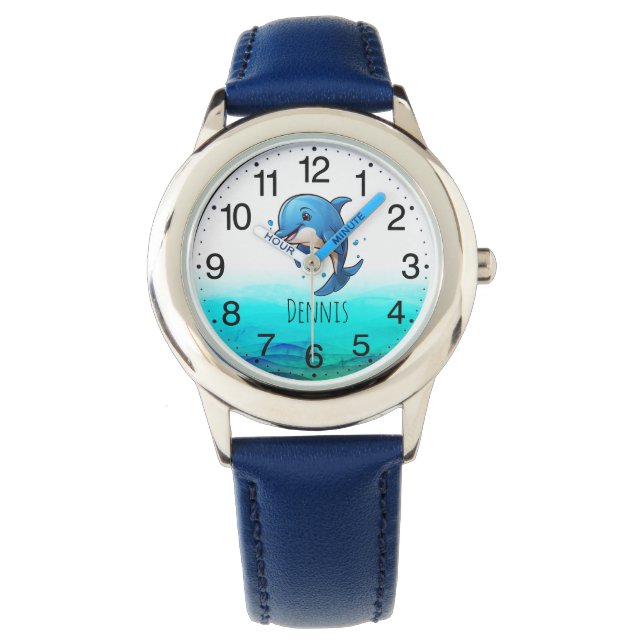Reloj De Pulsera Cute delfín azul Océano Niños Watch (Anverso)