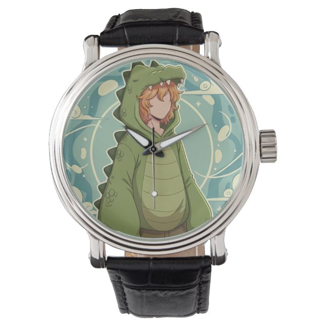 Reloj De Pulsera Cute Dino Friend Anime Boy - Green Dinosaur (Anverso)