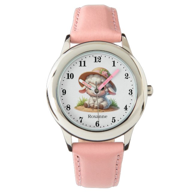 Reloj De Pulsera Cute Farm Sheep agregar nombre chicas Watch (Anverso)