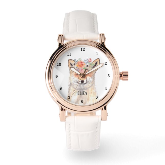 Reloj De Pulsera Cute Fox Girly Wildlife Animals Mujeres Acuarela (Anverso)
