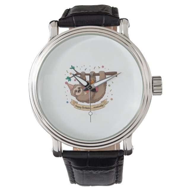 Reloj De Pulsera Cute Funny Sloth Happy Birthday (Anverso)