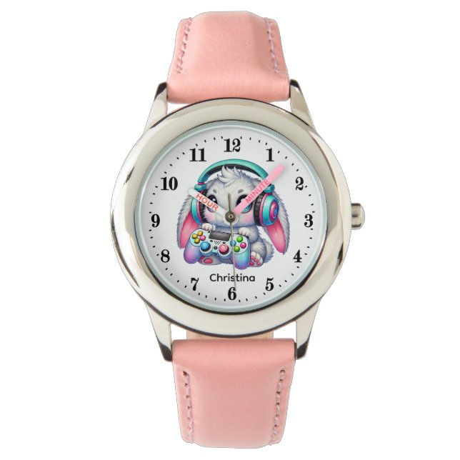 Reloj De Pulsera Cute gamer bunny add name                  (Anverso)