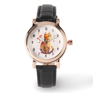 Reloj De Pulsera Cute gato de tabla con corazón