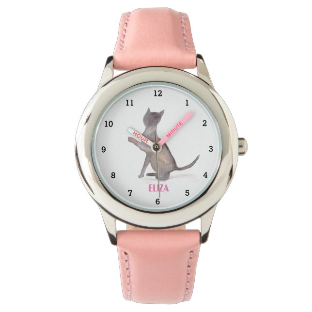 Reloj De Pulsera Cute Gato Gato Animal Girly Niños Acuarela (Anverso)
