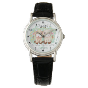 Reloj De Pulsera Cute Gemini Twins acuarela Bull Zodiac Monograma
