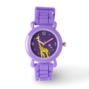 Reloj De Pulsera Cute Giraffe Chica púrpura