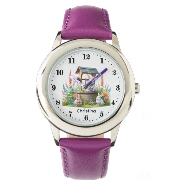 Reloj De Pulsera Cute girls bunny lovers add name  (Anverso)