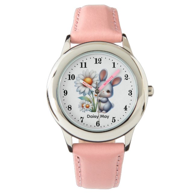 Reloj De Pulsera Cute girls bunny lovers add name  (Anverso)