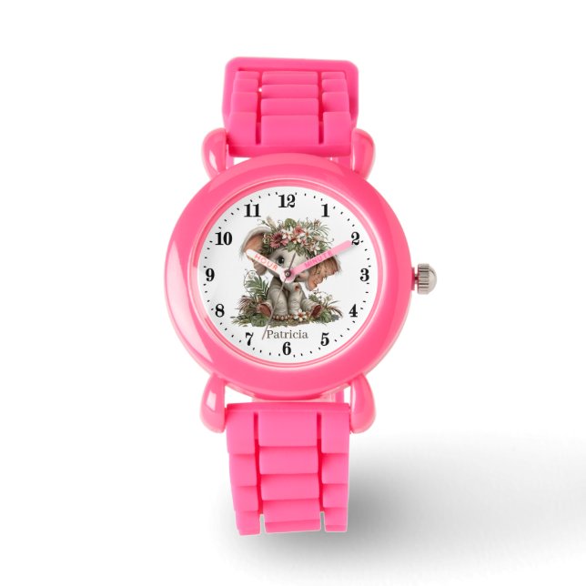 Reloj De Pulsera Cute girls elephant lovers add name  (Anverso)