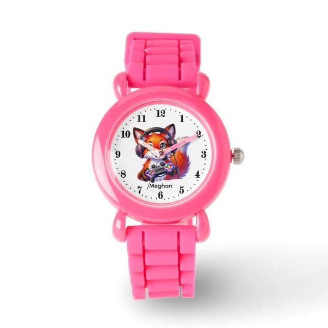 Reloj De Pulsera Cute girls gamer fox add name (Anverso)